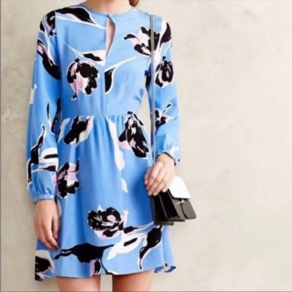 ANTHROPOLOGIE | YUMI KIM Floral Silk Long Sleeve Blue Dress Women’s Size Small